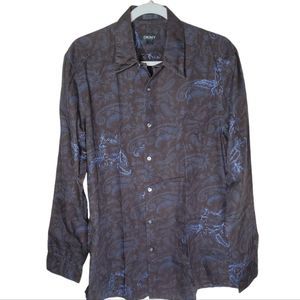 DKNY Men's Long Sleeves Floral Print Country Style Brown Cotton Shirt Size L